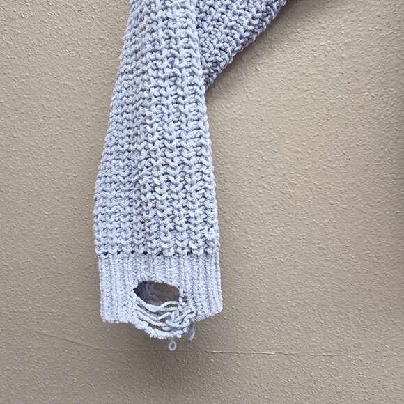 Hazel Moon Sweater Womens Medium Blue Distressed V-Neck Lace-Up Back Cropped - Picture 4 of 11